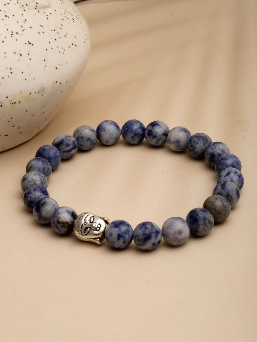 Sanjog Unisex Crystals Blue Beaded Elasticated Buddha Bracelet