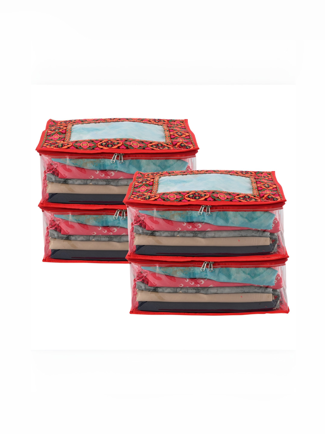 Kuber Industries Red & Transparent 4 Pieces Regular Drawer Organiser