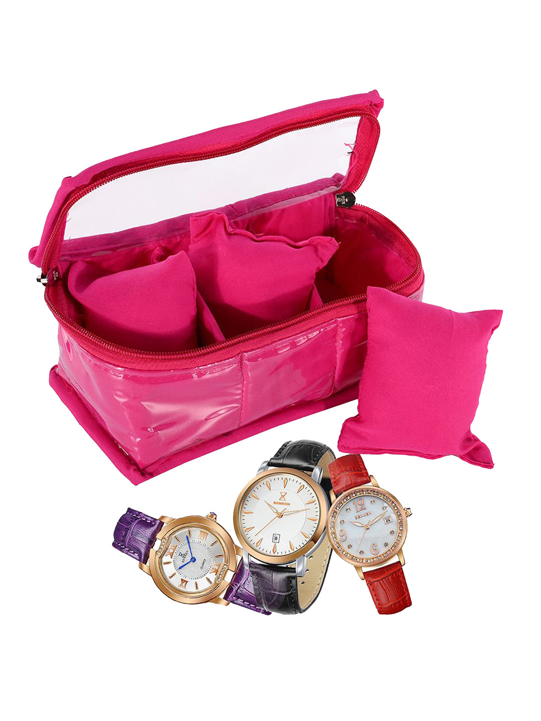Kuber Industries Pink Pack of 2 Pieces 3 Slot Watch Organisers