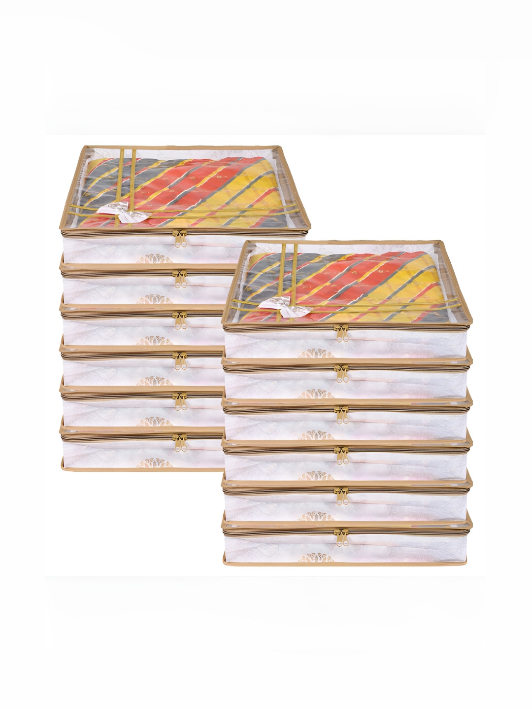 Kuber Industries White & Beige 12 Pieces Regular Saree Organisers