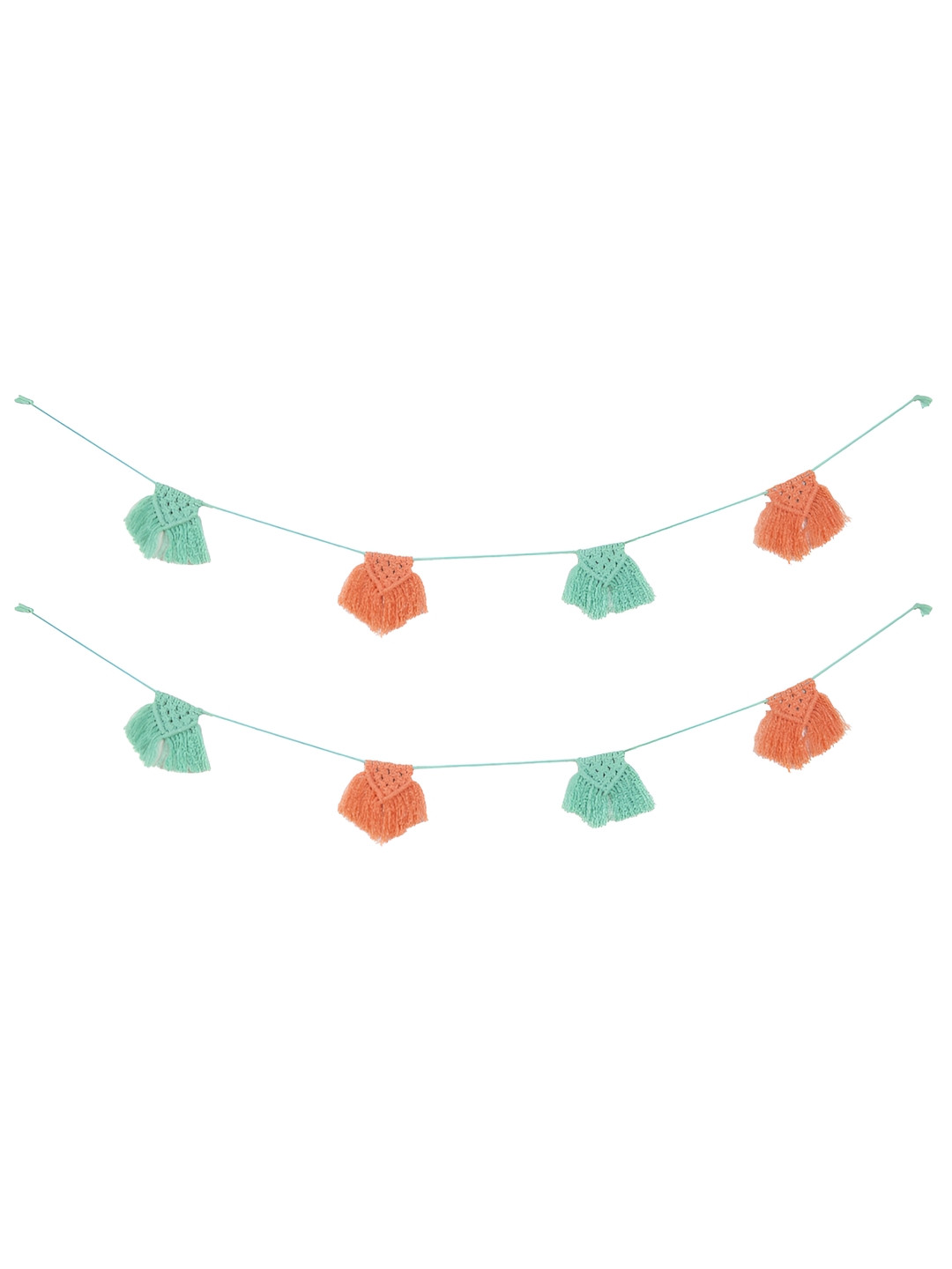 HANDICRAFT PALACE Orange & Turquoise 2 Pieces  Blue Cotton Macrame Toran