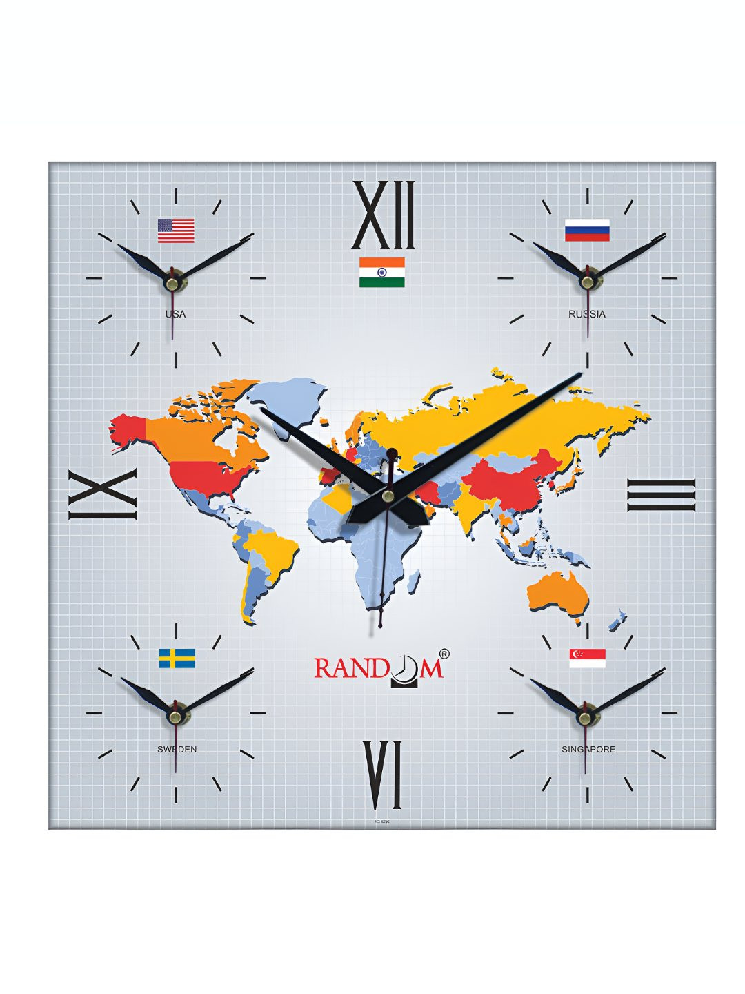 RANDOM Grey & Yellow Printed Square Contemporary Wall Clock