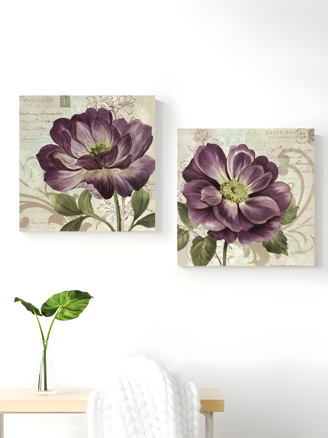 Art Street Violet Flowers Canvas 2 Piece Wall Square Paintings Wall Art -12 x 12 In