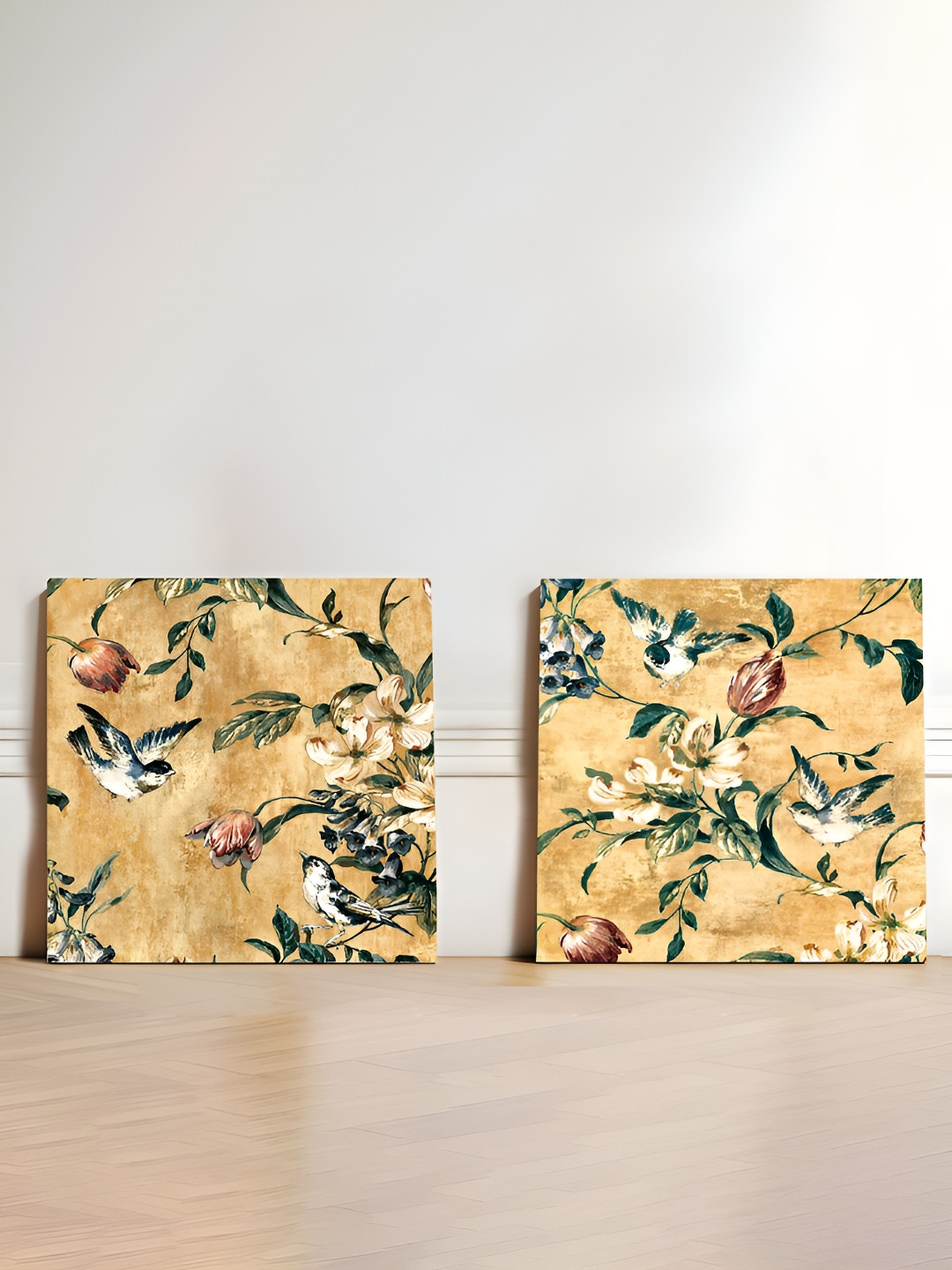 Art Street Orange & Green 2 Pieces Canvas Floral and Botanical Wall Arts
