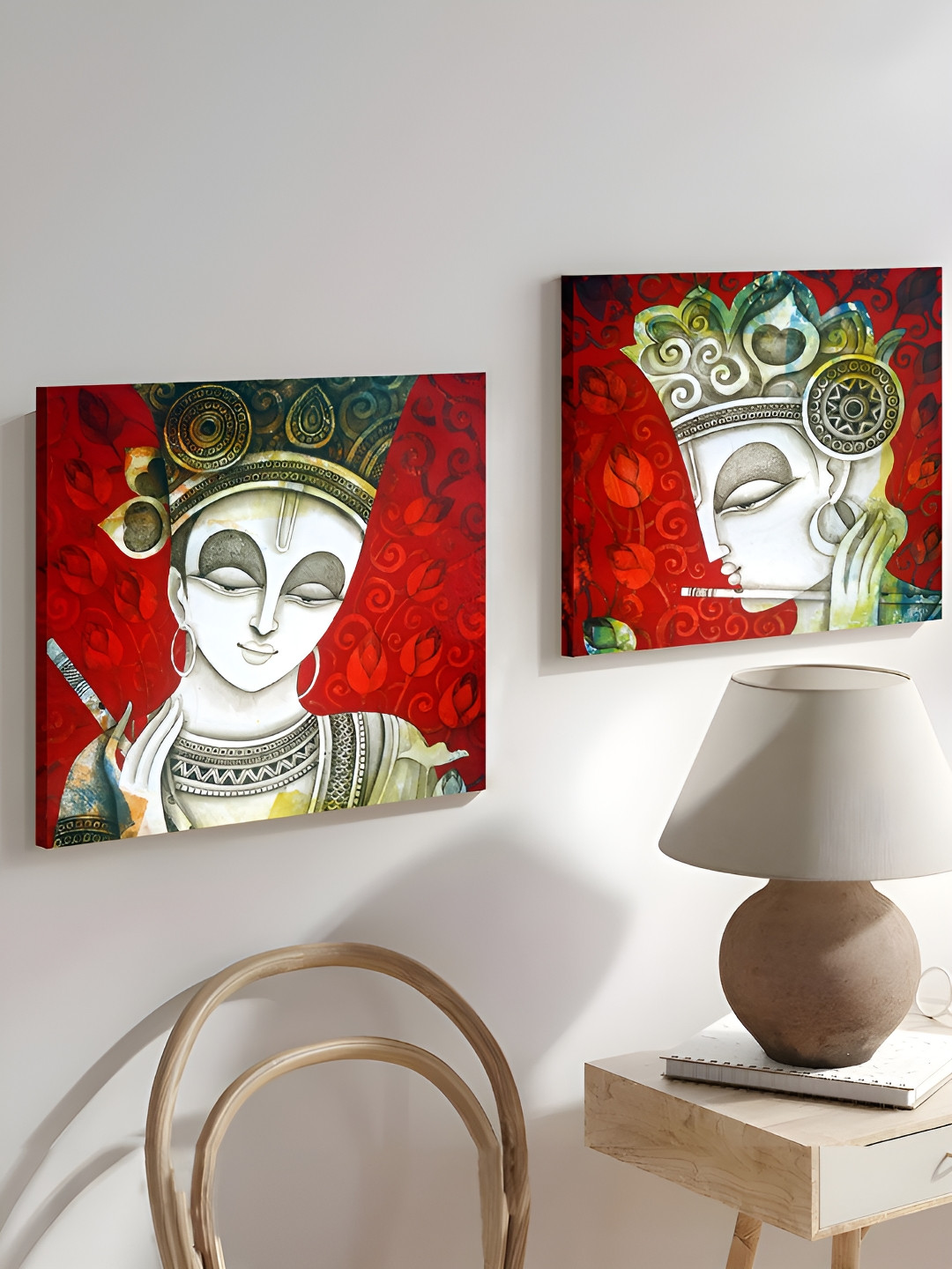 Art Street Sri Krishna Canvas 2 Pcs Wall Rectangle Paintings Wall Art -12x12In