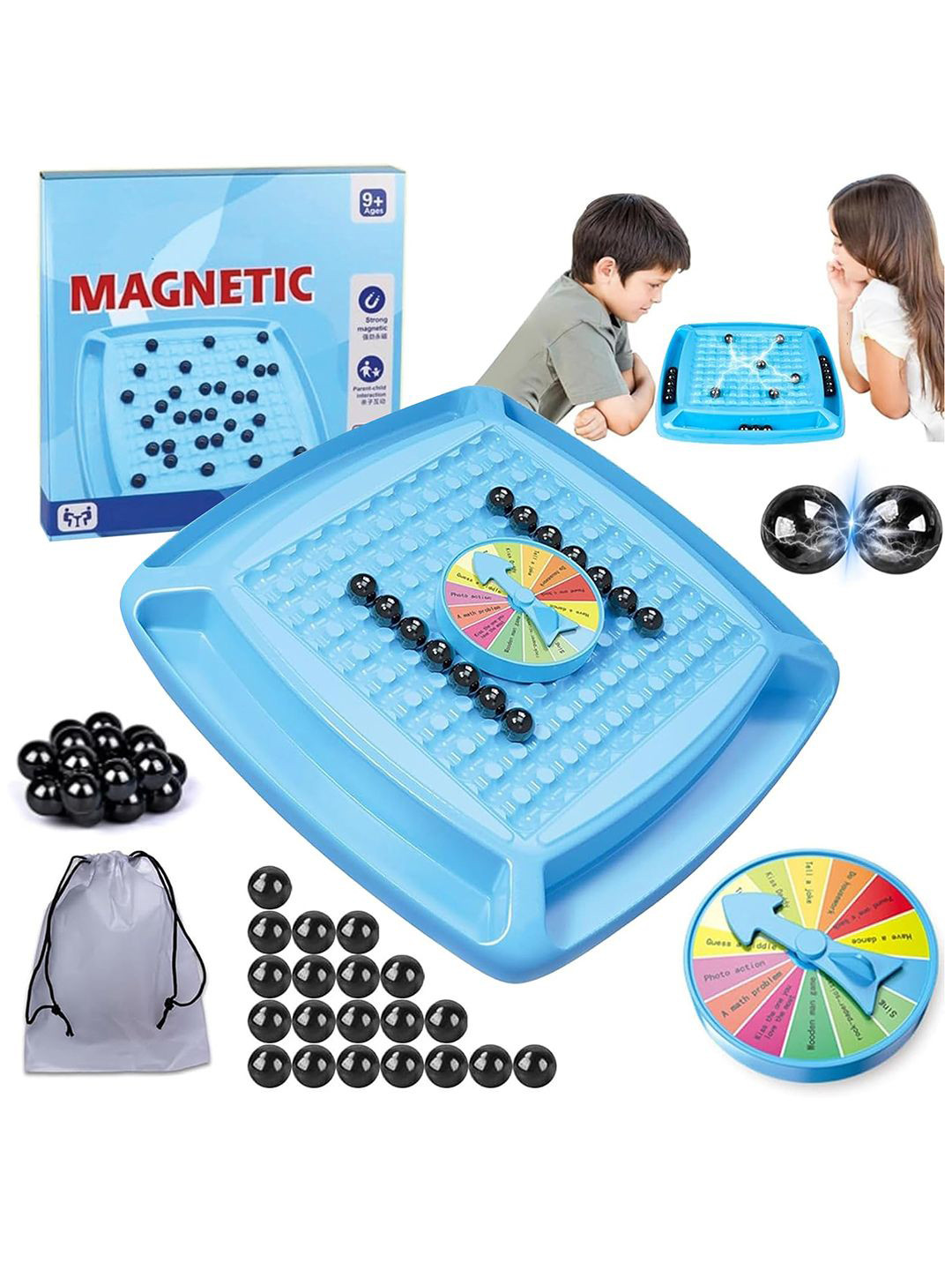 Kidology Kids Blue Magnetic Chess Toy with Stones Table Top