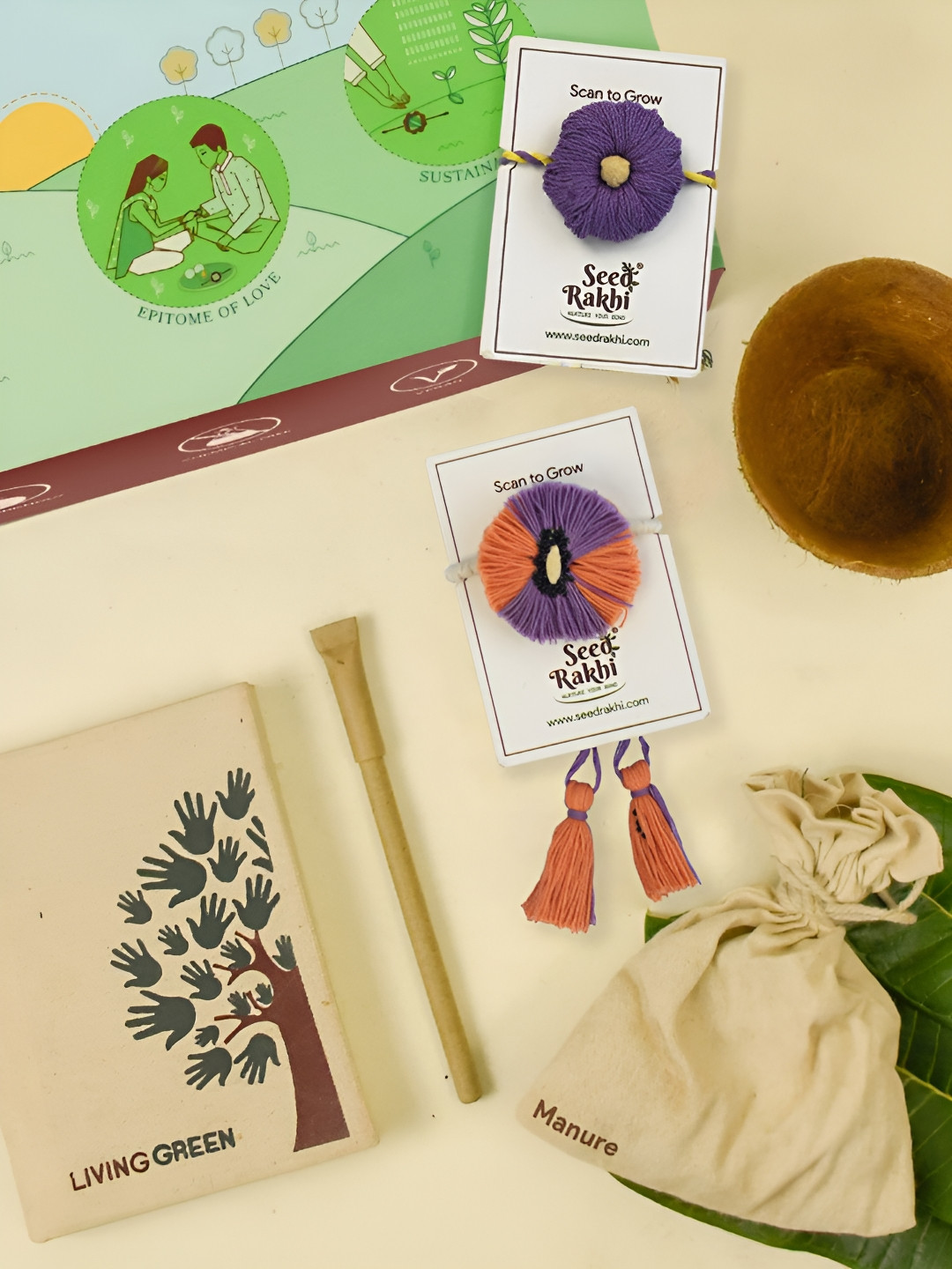 Indigifts Set Of 2 Plantable Rakhi With Planter With Diary & Pen