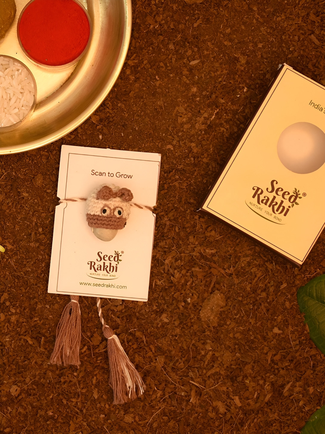 Indigifts Set Of 5 Cotton Rakhis With Seed Plant