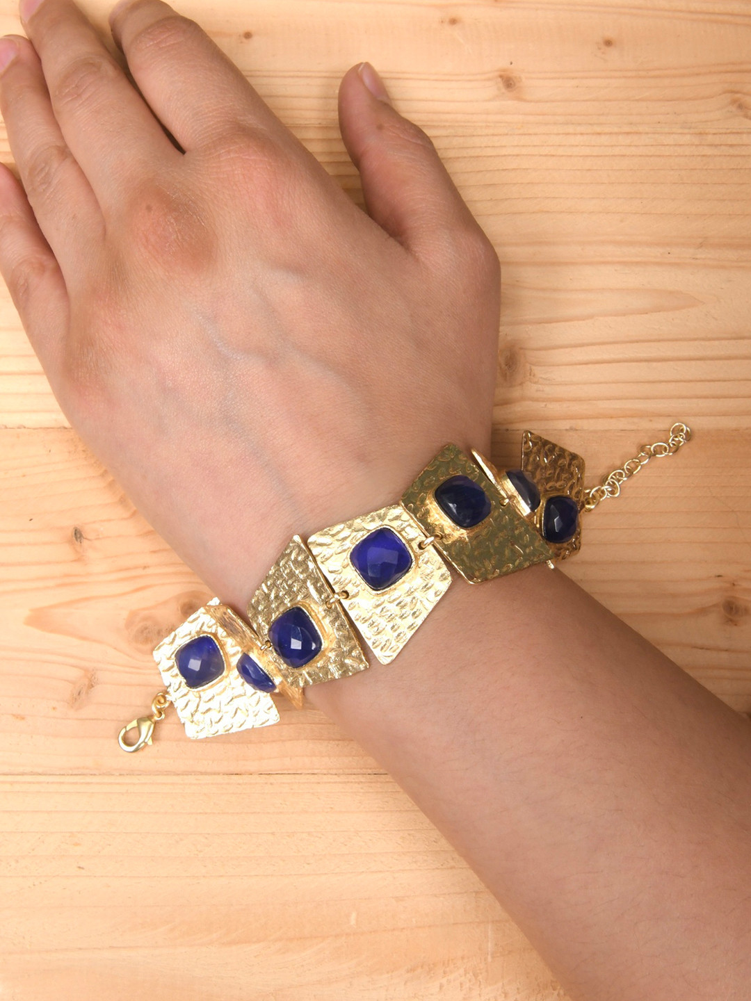 TOTAPARI Gold-Plated Blue Onyx Wraparound Bracelet