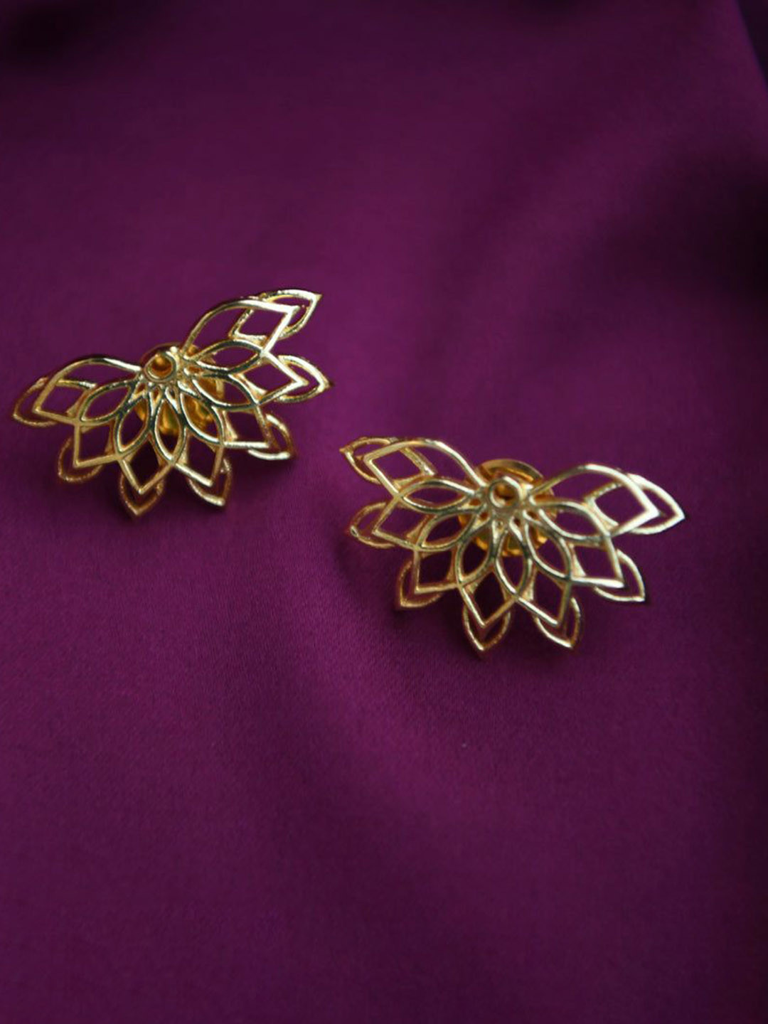 TOTAPARI Gold-Plated Lotus Bloom Floral Studs Earrings