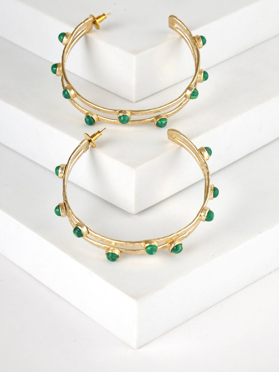Totapari Gold Plated Malachite Hoop Earrings