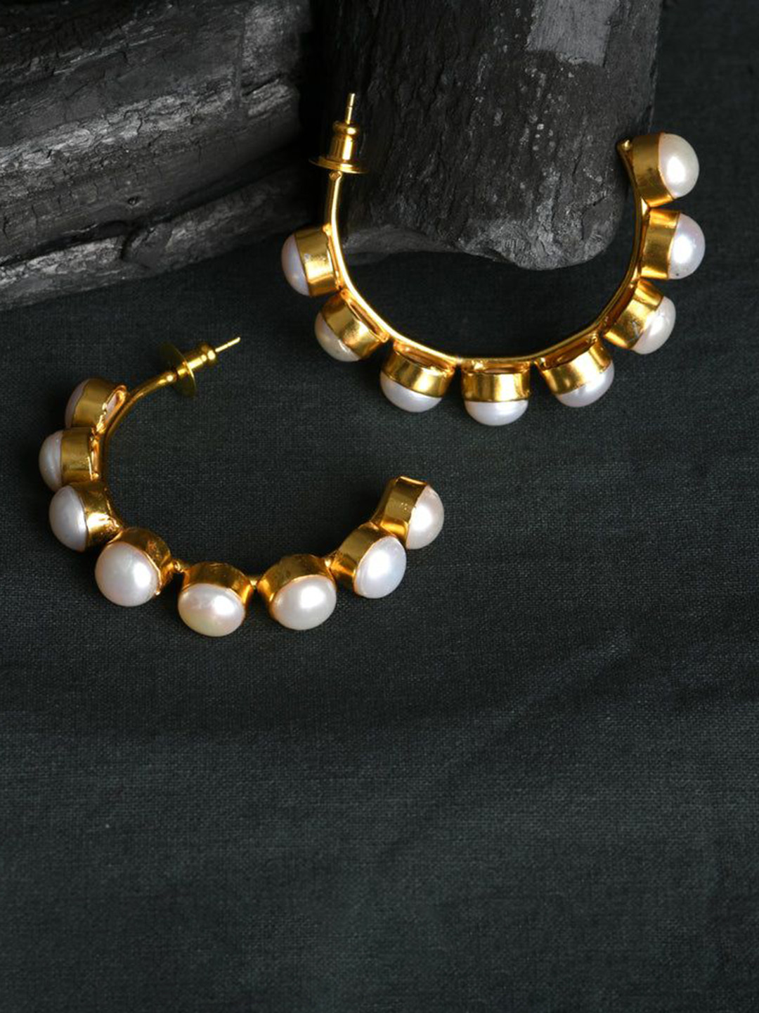 TOTAPARI Gold-Plated Pearl Half Hoop Earrings