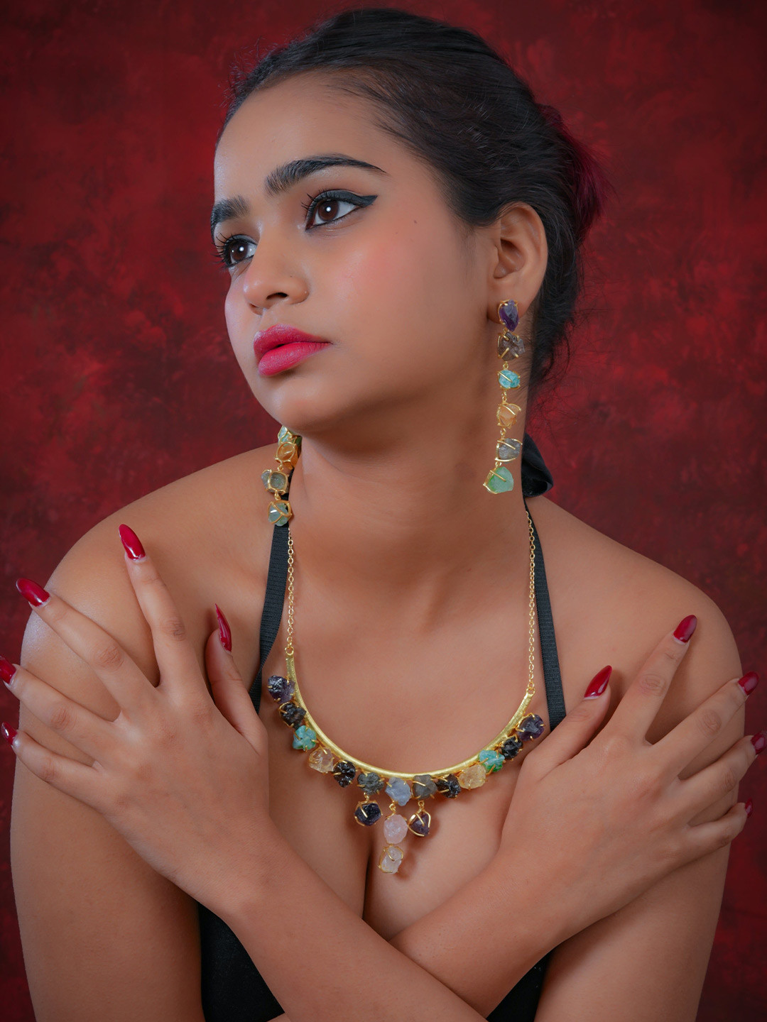 Totapari Gold-Plated Multi-Stones Jewellery Set
