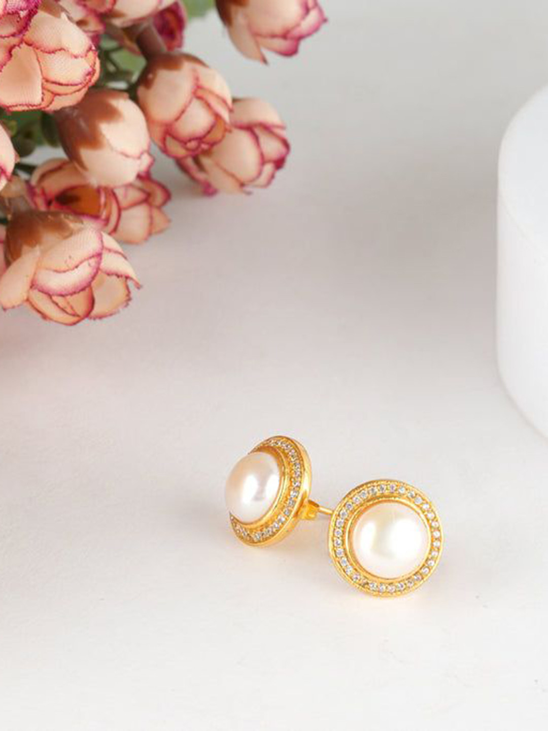 Totapari Gold-Plated Swarovski Pearls Studs Earrings