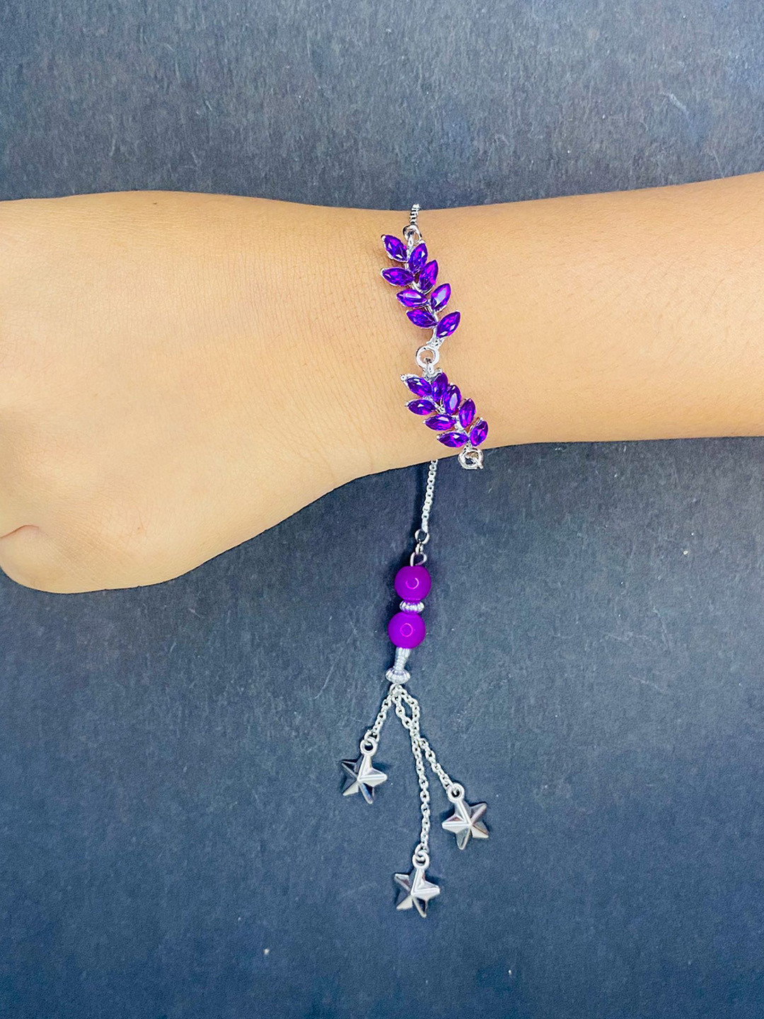 Mahi Leafy Shape Purple Crystal Studded Lumba Wraparound Rakhi