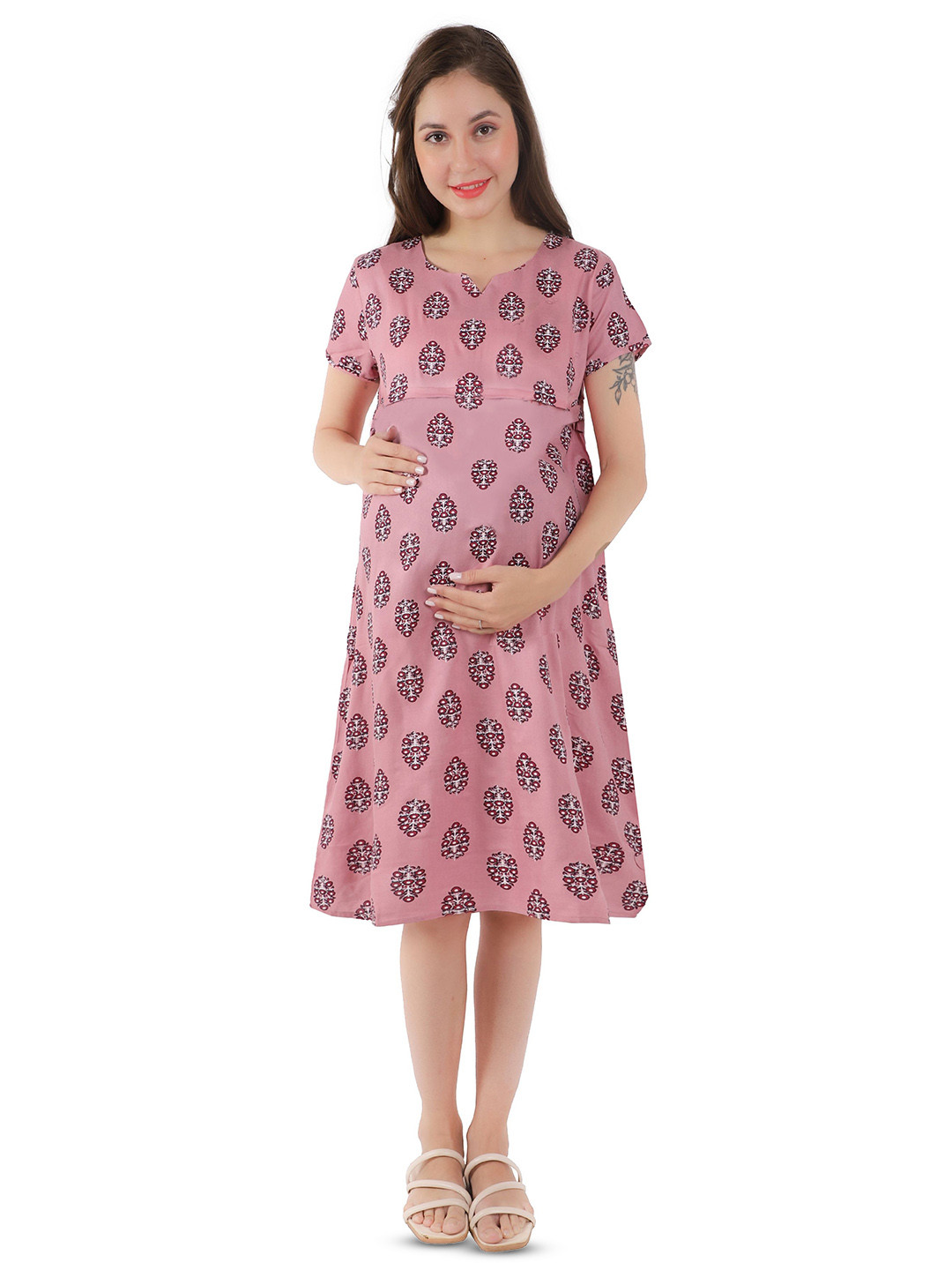 mama & bebe Ethnic Motifs Print A-Line Maternity Feeding Dress