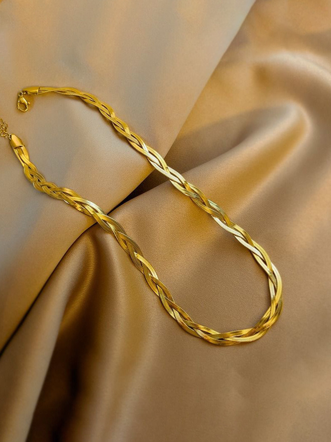 VIEN Gold-Plated Stainless Steel Waterproof Three Braided Snake Chain Necklace