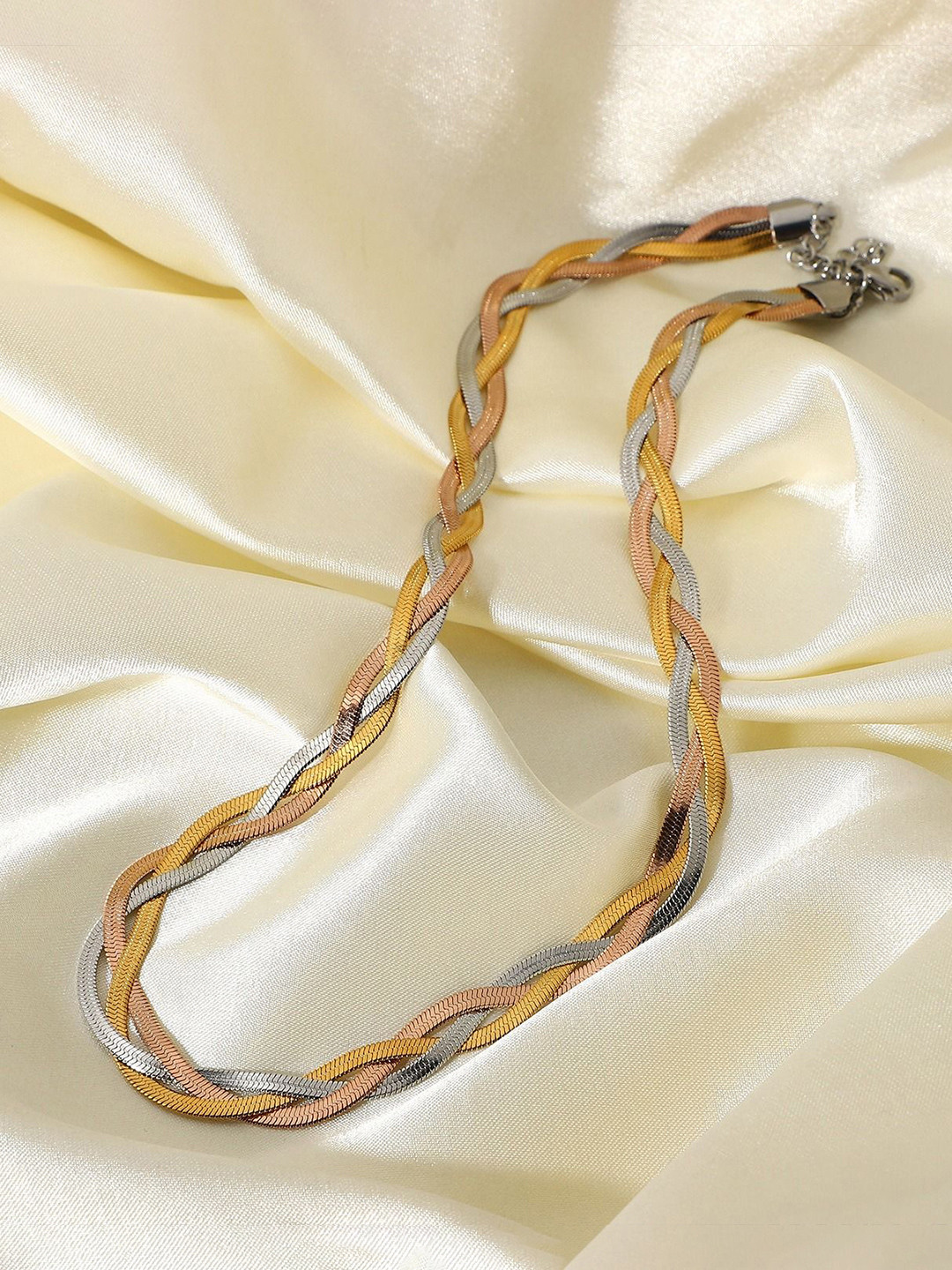 VIEN Gold-Plated Stainless Steel Waterproof Three Braided Snake Necklace