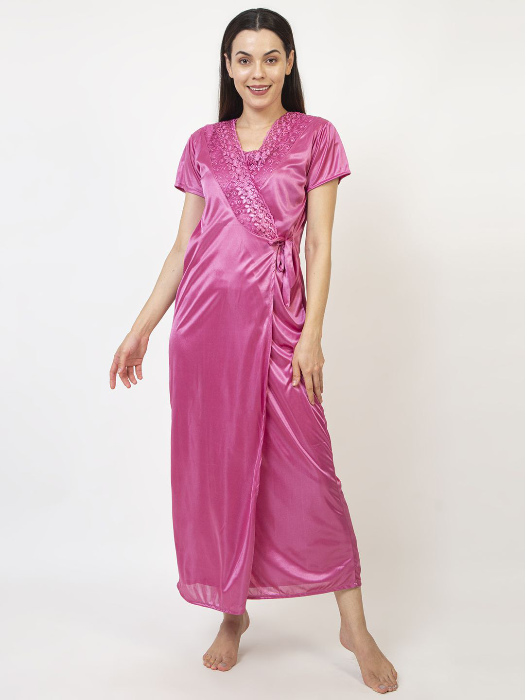 AVYAY Women 2 Pic Satin Maxi Nightdress