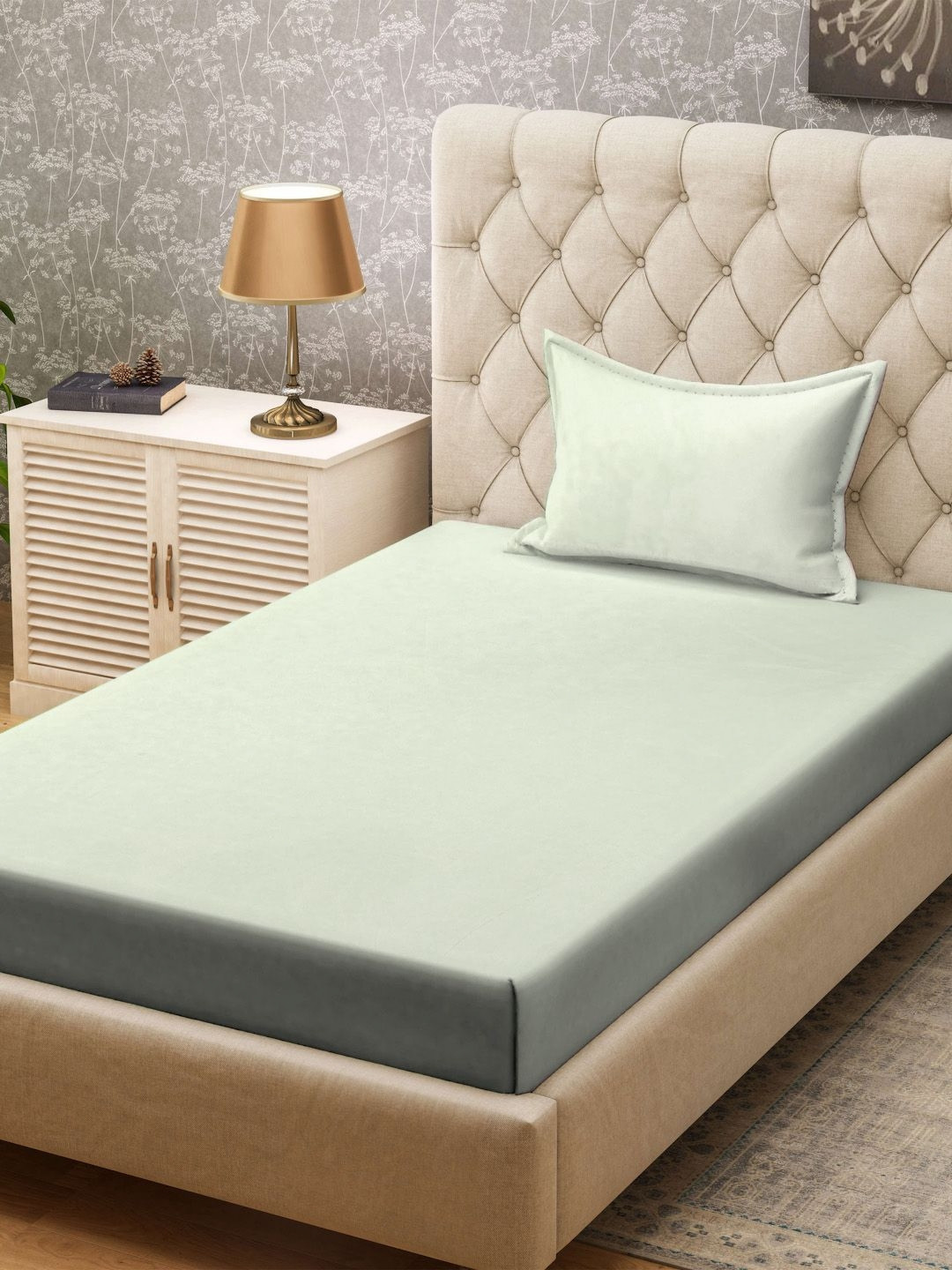 KLOTTHE Green 300TC Single Bedsheet & Pillow Cover