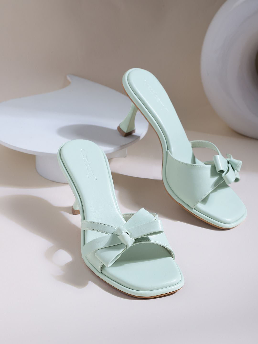 DressBerry Embellished PU Block with Bows heels