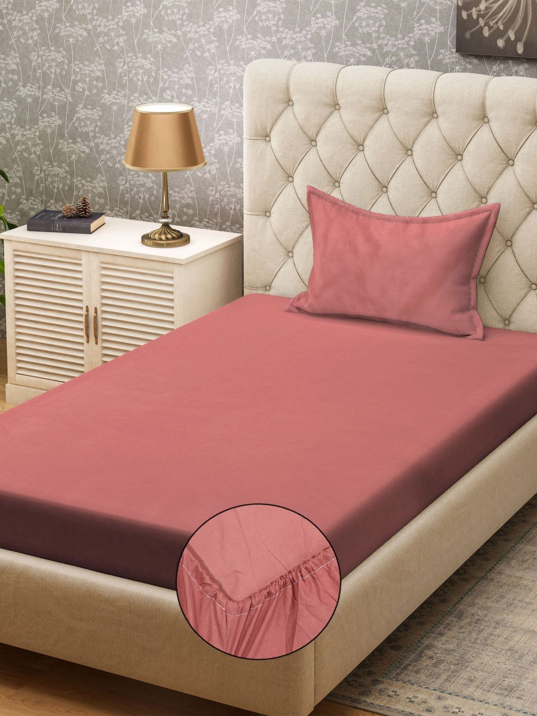 KLOTTHE Rust Orange Colored 300TC Fitted Single Bedsheet & 1 Pillow Covers