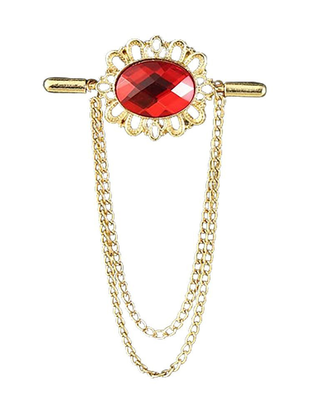 SYGA Men Stone Studded Lapel Pin Chain Tassel Brooch