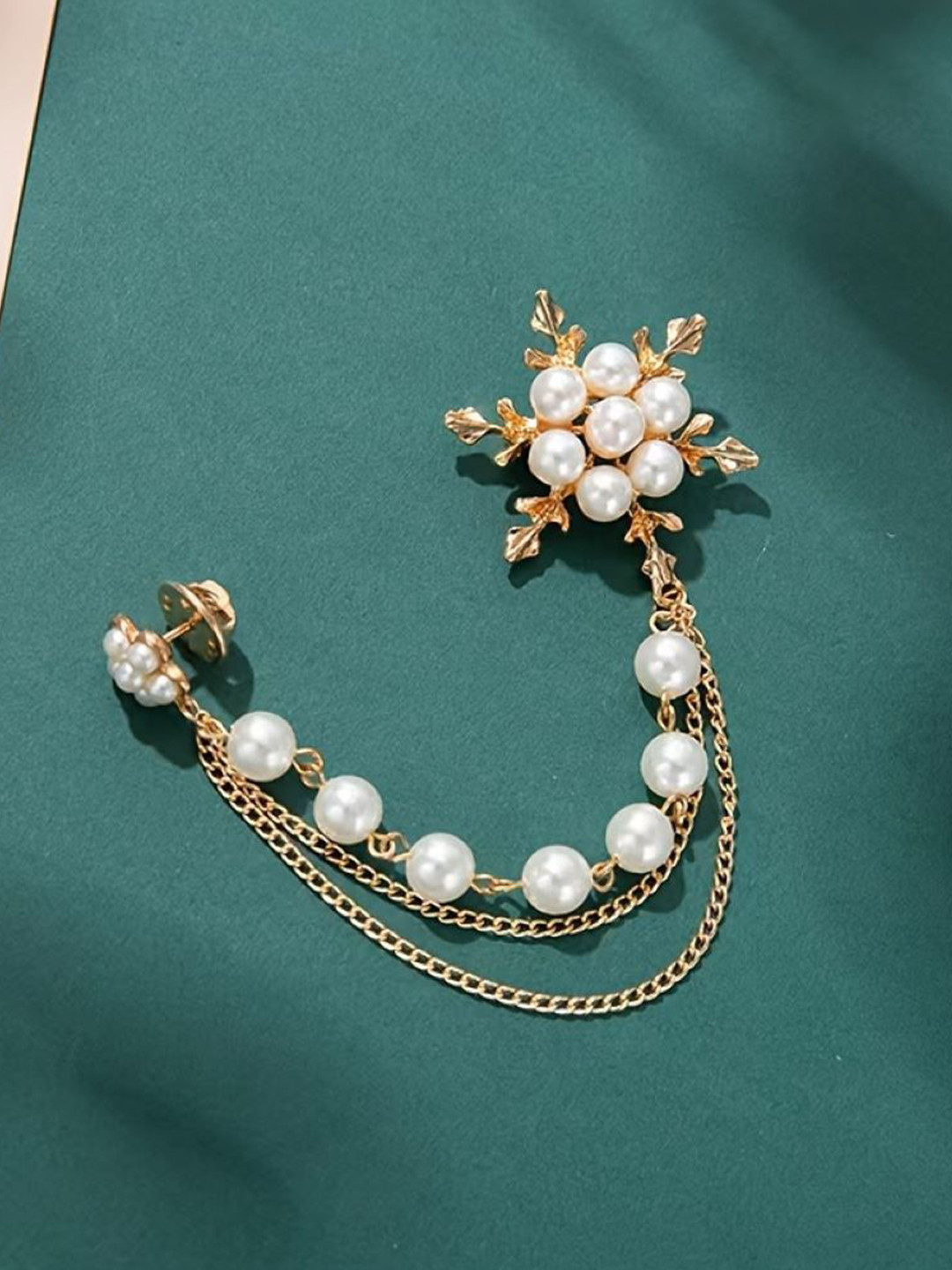 SYGA Men Beaded Shirt Stud Lapel Pin Chain Tassel Brooch