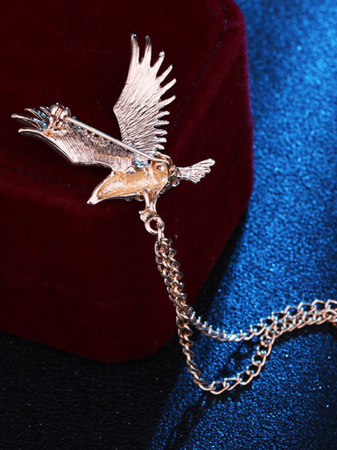 SYGA Men Eagle Design and Crystal Chain Tassel Lapel Pin Brooch