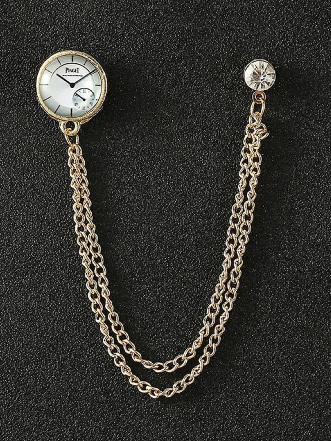 SYGA Men Stone Studded Suit Shirt Stud Lapel Pin Chain Tassel Brooch Pin  Brooch