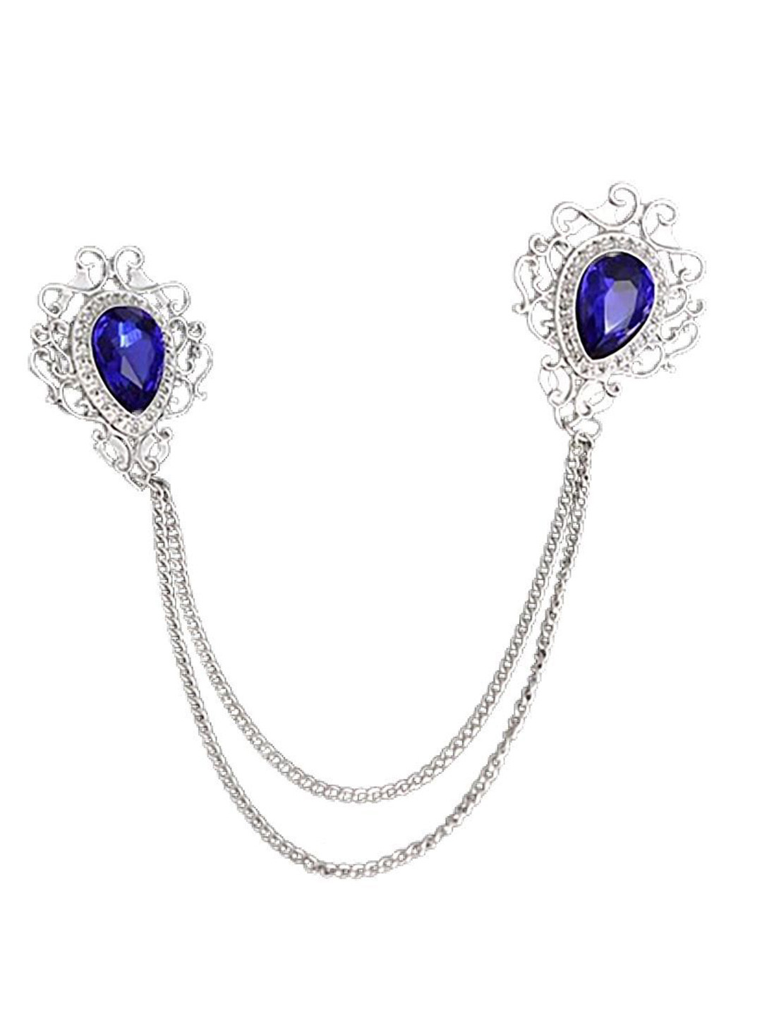 SYGA Men Stone Studded Suit Shirt Stud Lapel Pin Chain Tassel Brooch