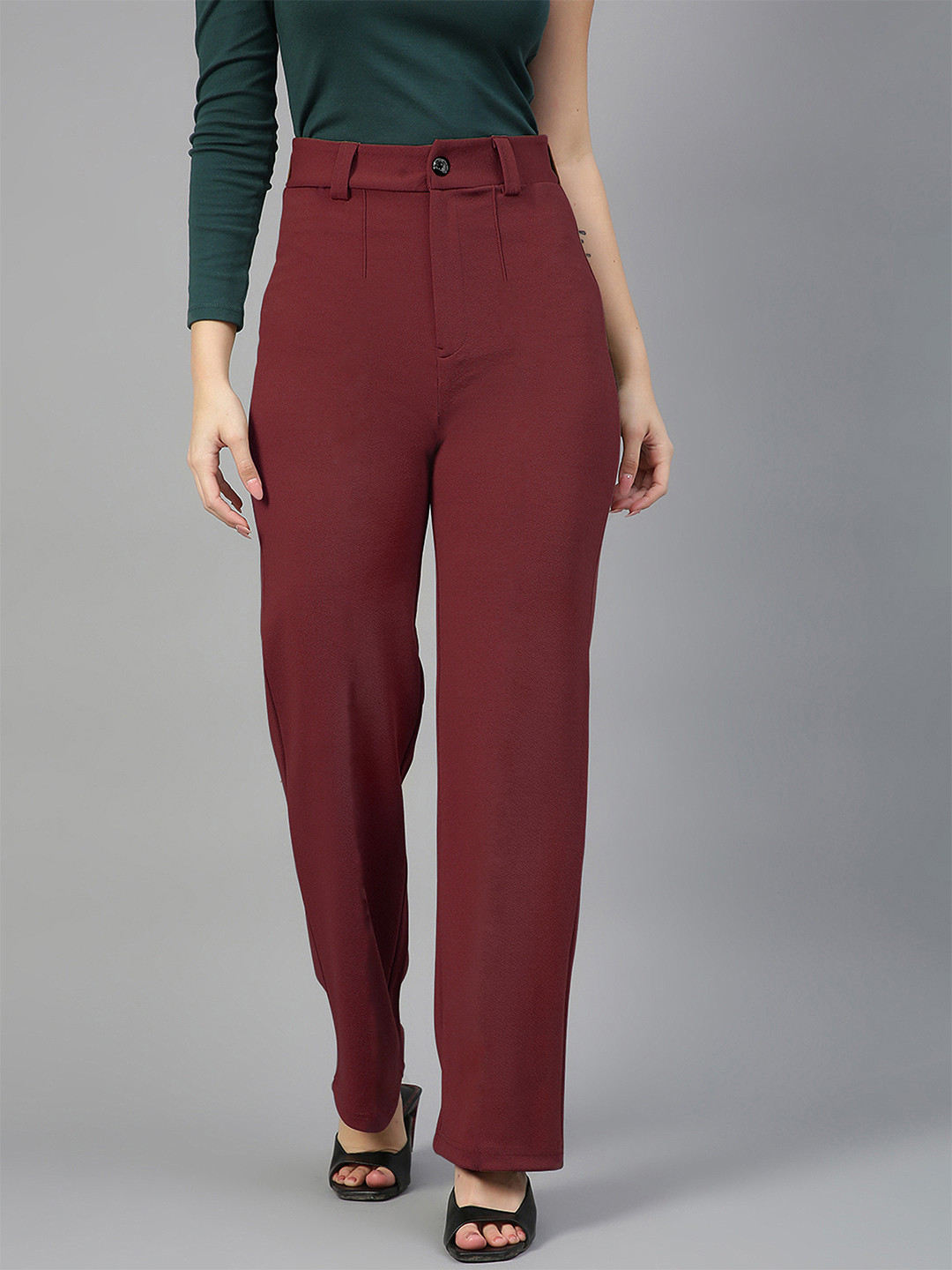 Mehrang Women Solid Regular Length Relaxed Loose Fit Mid-Rise Regular Trousers