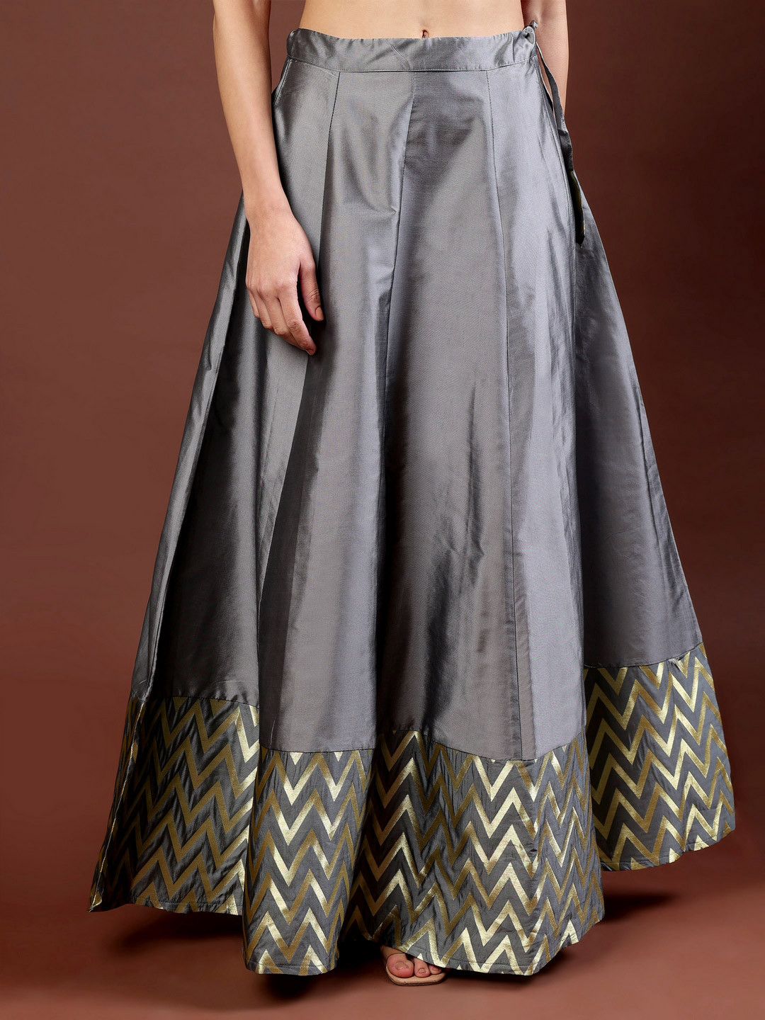 Frolic Rolic Grey Jacquard Zig Zag Silk Skirt