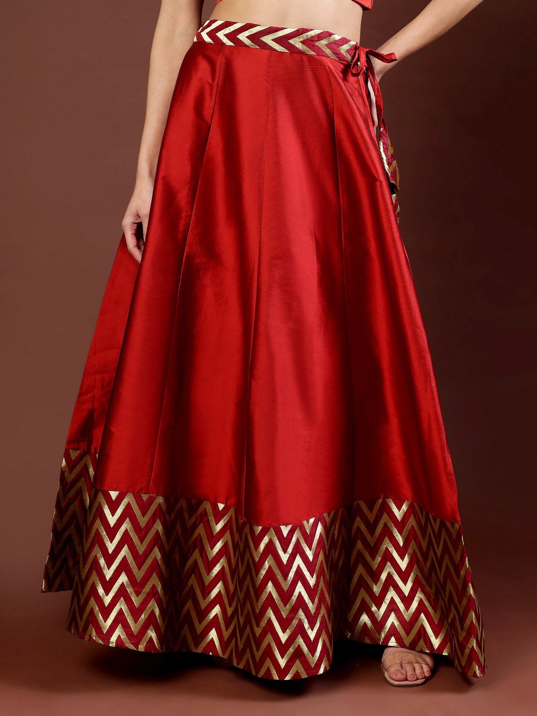 Frolic Rolic Maroon Jacquard Zig Zag Silk Skirt