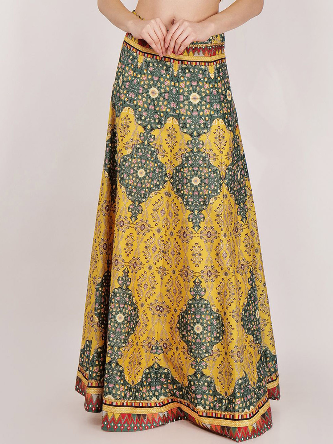 Frolic Rolic Ethnic Printed Silk Maxi Skirt