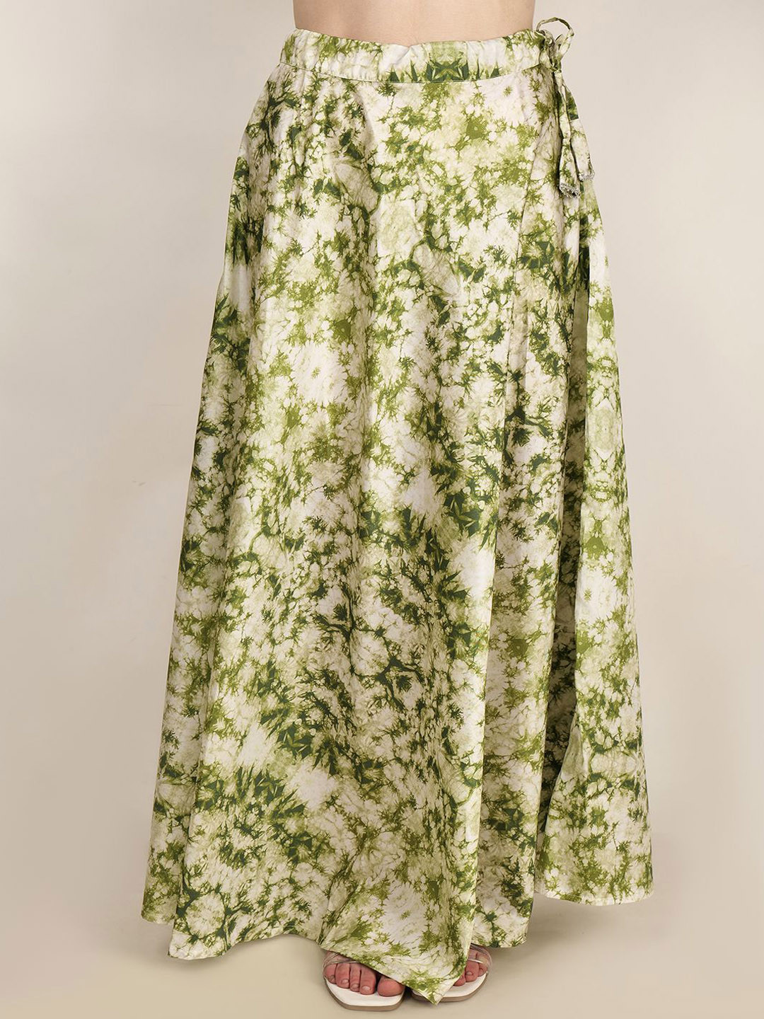 Frolic Rolic Green Tye Dye Print Silk Maxi Skirt
