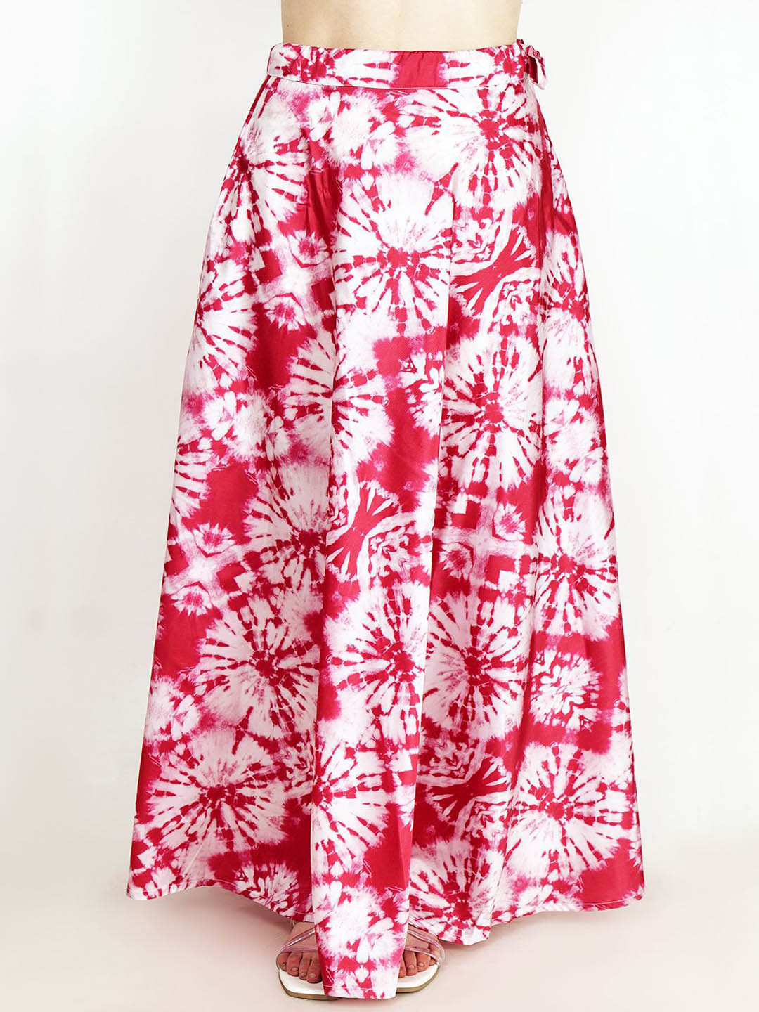 Frolic Rolic Pink Tye Dye Print Silk Maxi Skirt