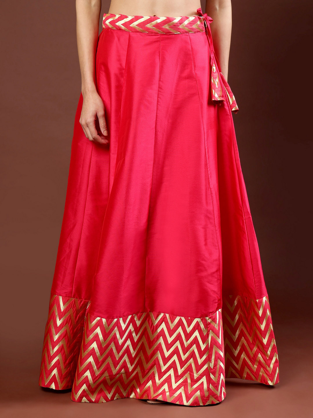 Frolic Rolic Pink Jacquard Zig Zag Silk Skirt