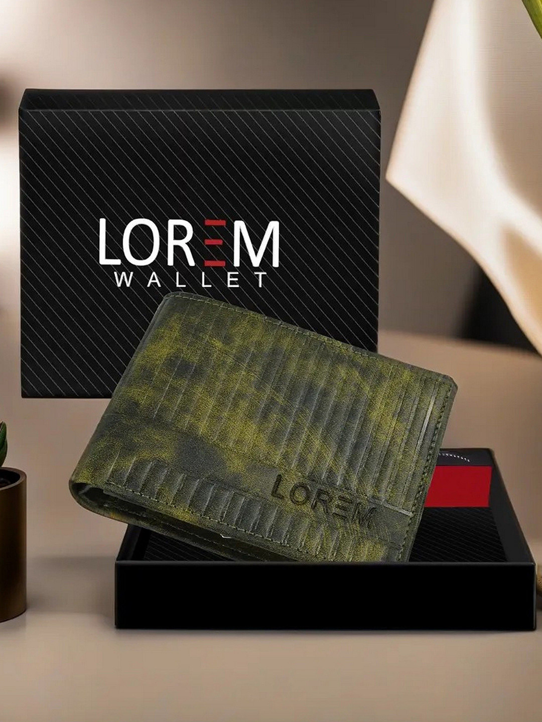 LOREM Men Abstract Textured Two Fold Wallet
