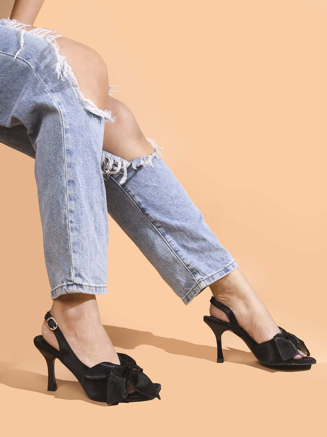 JM Looks Women Party Slim Backstrap Pointed Toe Peep Toes with Bows Heeled