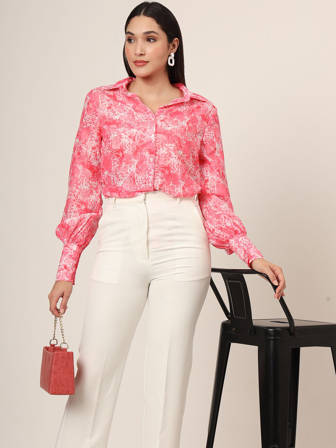 AMSWAN Women Abstract Classic Opaque Casual Shirt