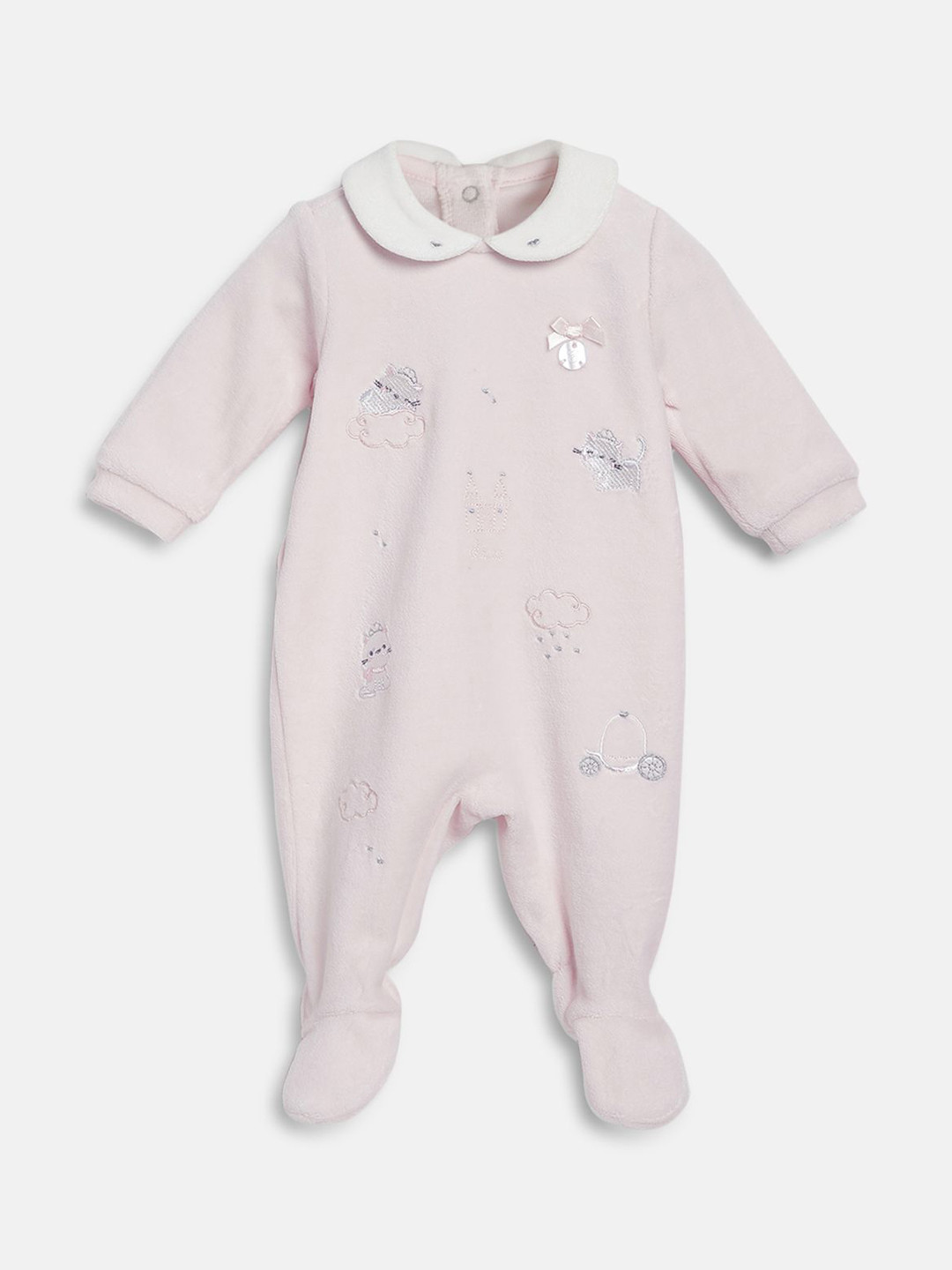 Chicco Girls Embroidered   Printed Nappy Opening Sleepsuit