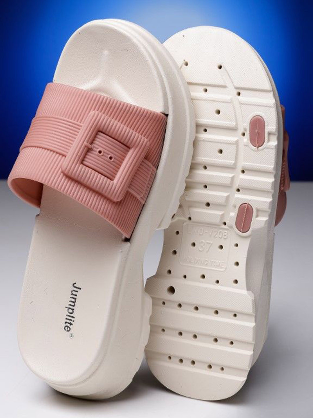 JUMPLITE Women Open Toe Block with Laser Cuts Sandals Heels