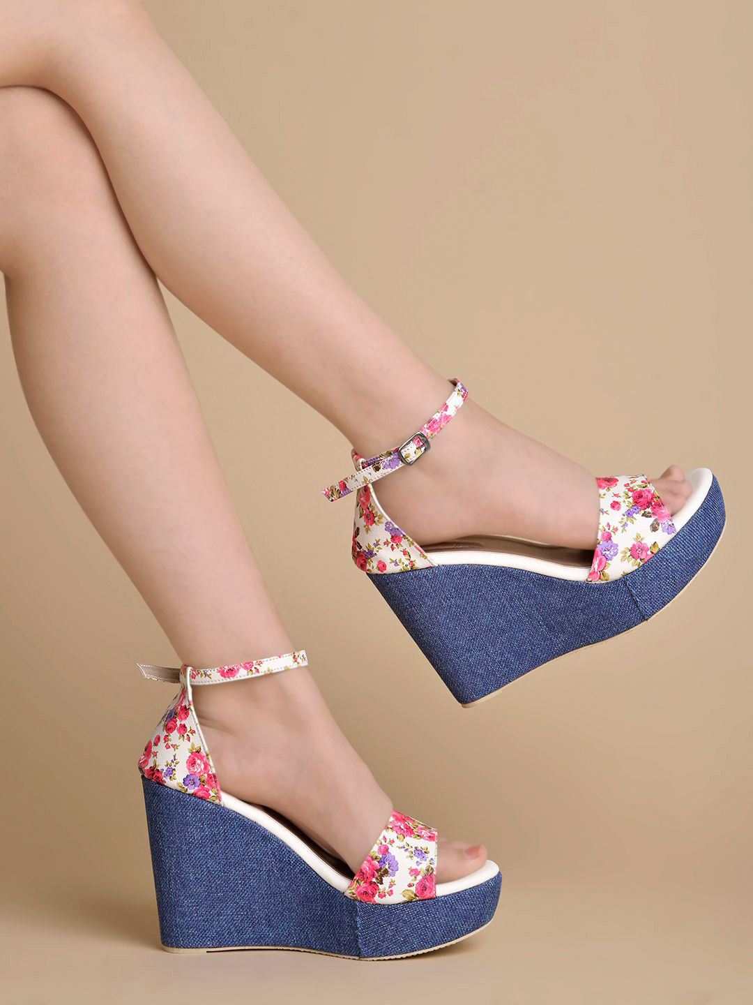 Shoetopia Floral Printed Wedge Sandals