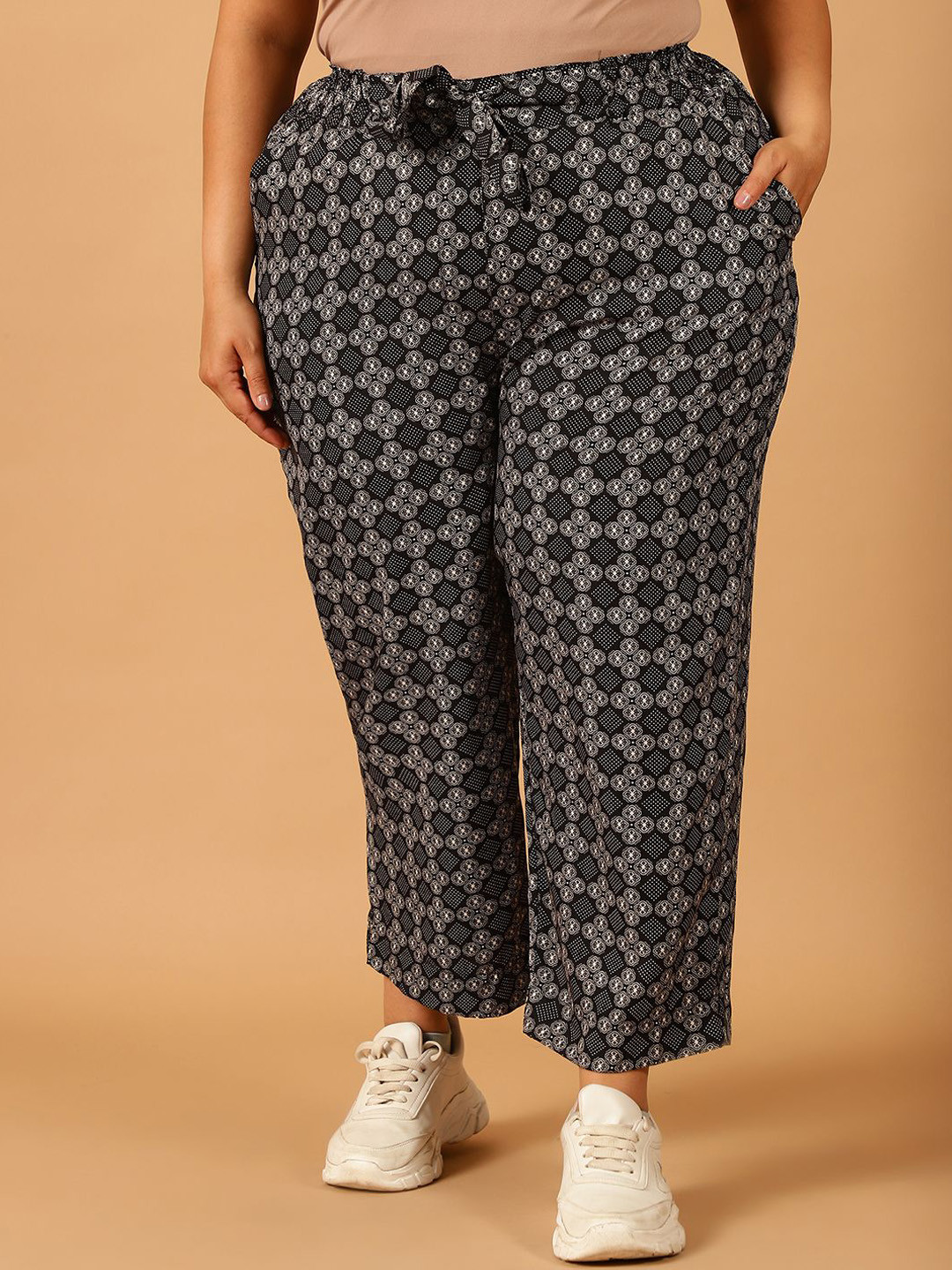 COLOR STUDIO Women Plus Size Ethnic Motifs Printed Comfort Wrinkle Free Trousers