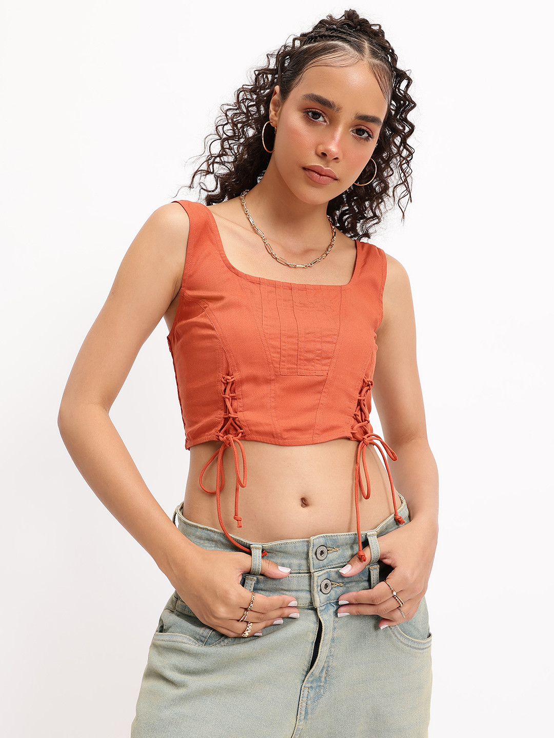 DressBerry Lace-Up Corset style Fitted Crop Top