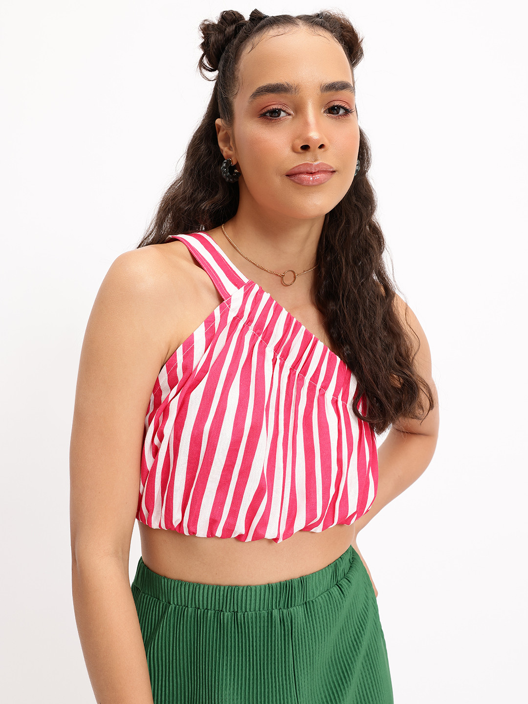 DressBerry Stripes One-Shoulder Crop Top