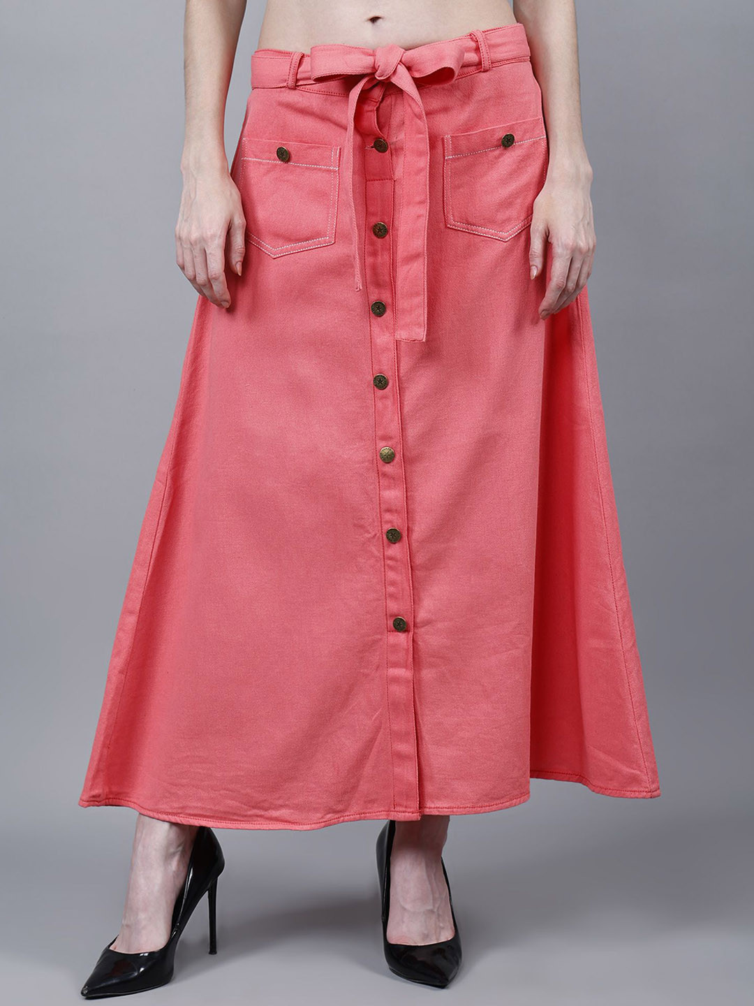 Codaisy Women Solid Pure Cotton A-Line Midi Skirt