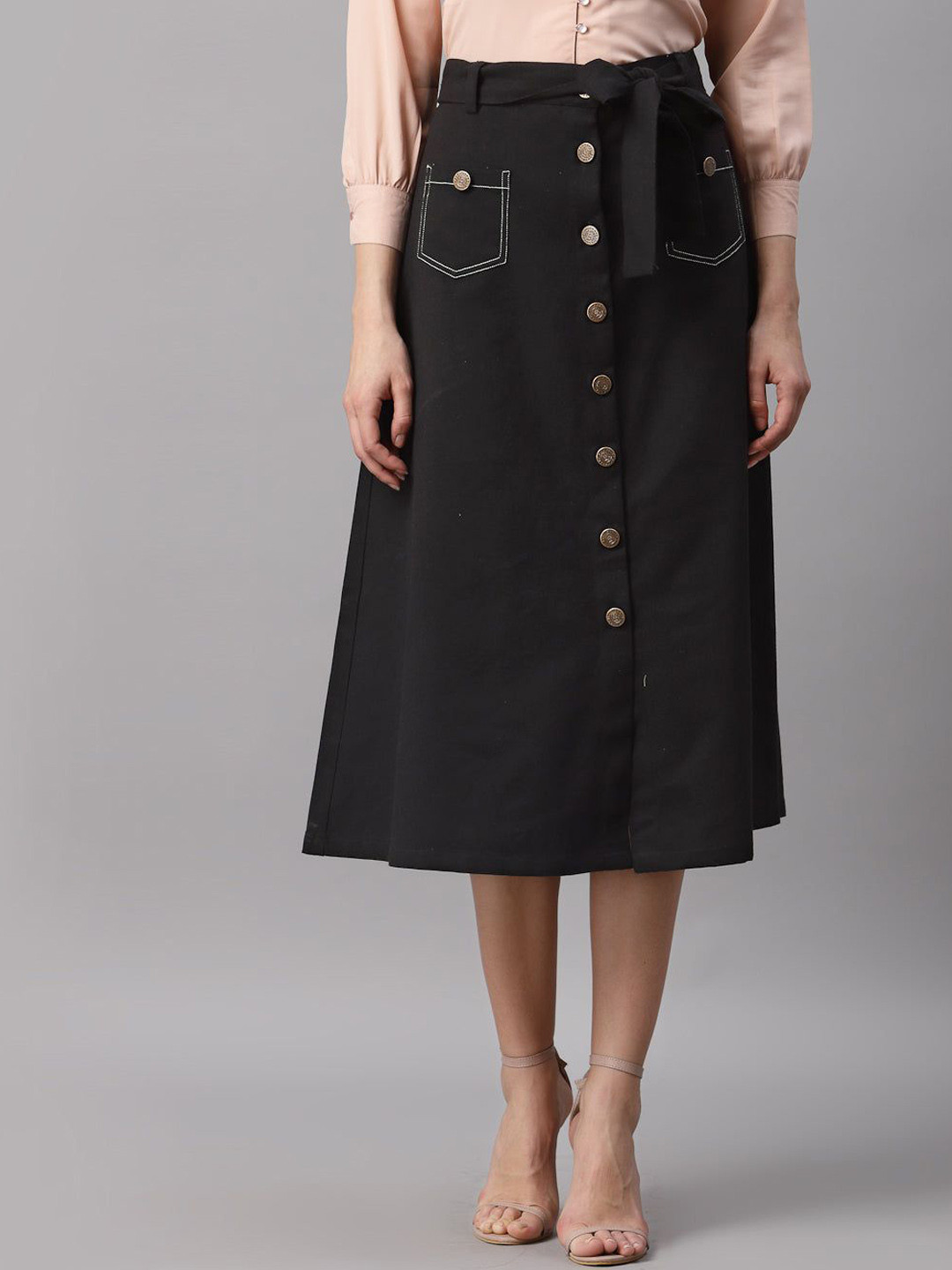 Codaisy Women Solid Pure Cotton A-Line Midi Skirt
