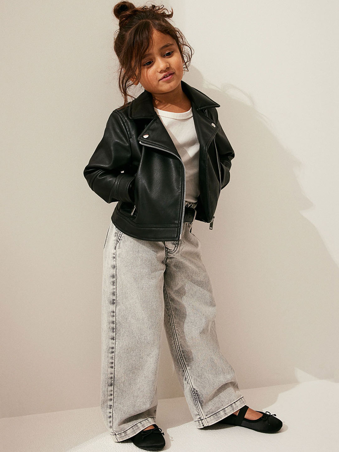 Black Leather Pants Children's Fake Leather Jacket Jeans Moto